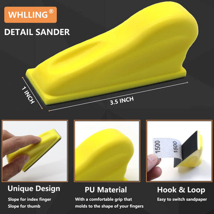 WHLLING Micro Zip Detail Sander 70PCS Sandpaper-Grit 400 600 800 1000 1500 2000 3000, 3.5”x 1”Micro Sander Tool for Small Projects Wet Dry, Hook and Loop Detail Sander for Crafts and Woodworking