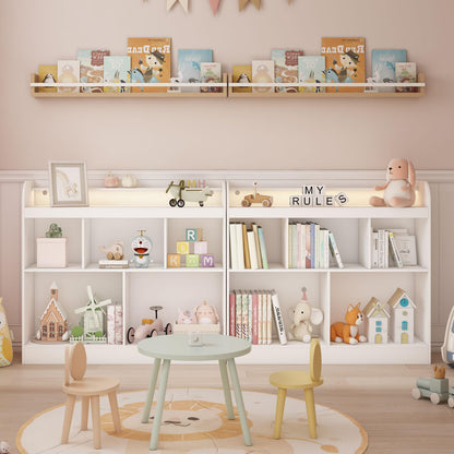 Lkeiyay Open Shelf Kids Bookcase,Montessori Toy Organizer with LED Lights - White Wooden Open Bookcase for Kids, Bedroom, Back to School,Playrooms & Nurseries
