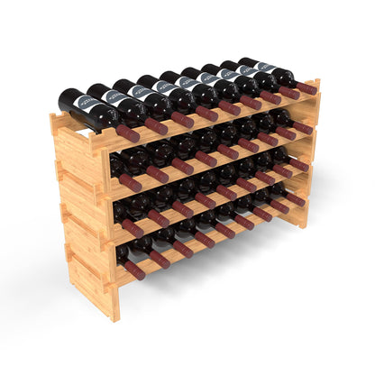Wine Stack 36 Bottle Bamboo Stackable Freestanding Wine Rack, No Tools Assembly, Durable, Wine and Liquor Bottle Storage for Small Spaces