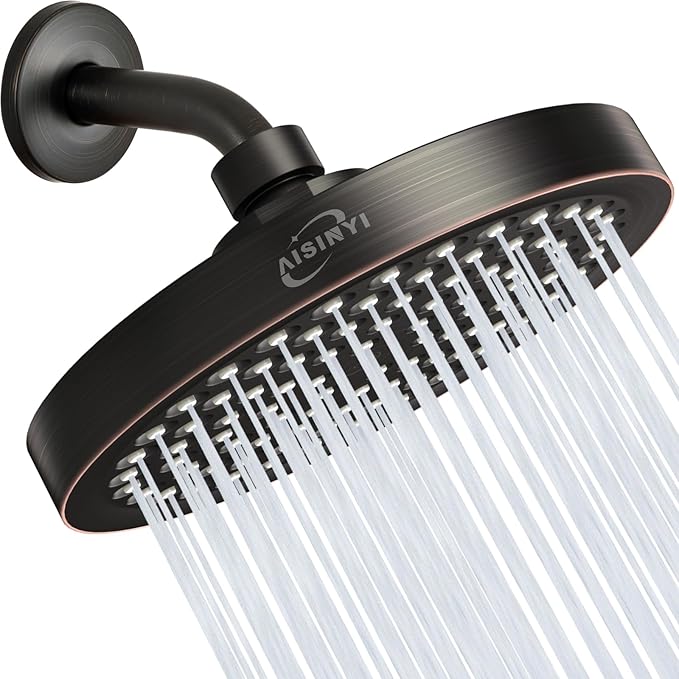 High Pressure Rainfall Shower Head, 6 Inches Showerhead with Perfect Adjustable Replacement, Removable Restrictor, Easy Installation for Bathroom Shower Head (Oil Rubbed Bronze+Shower Arm)