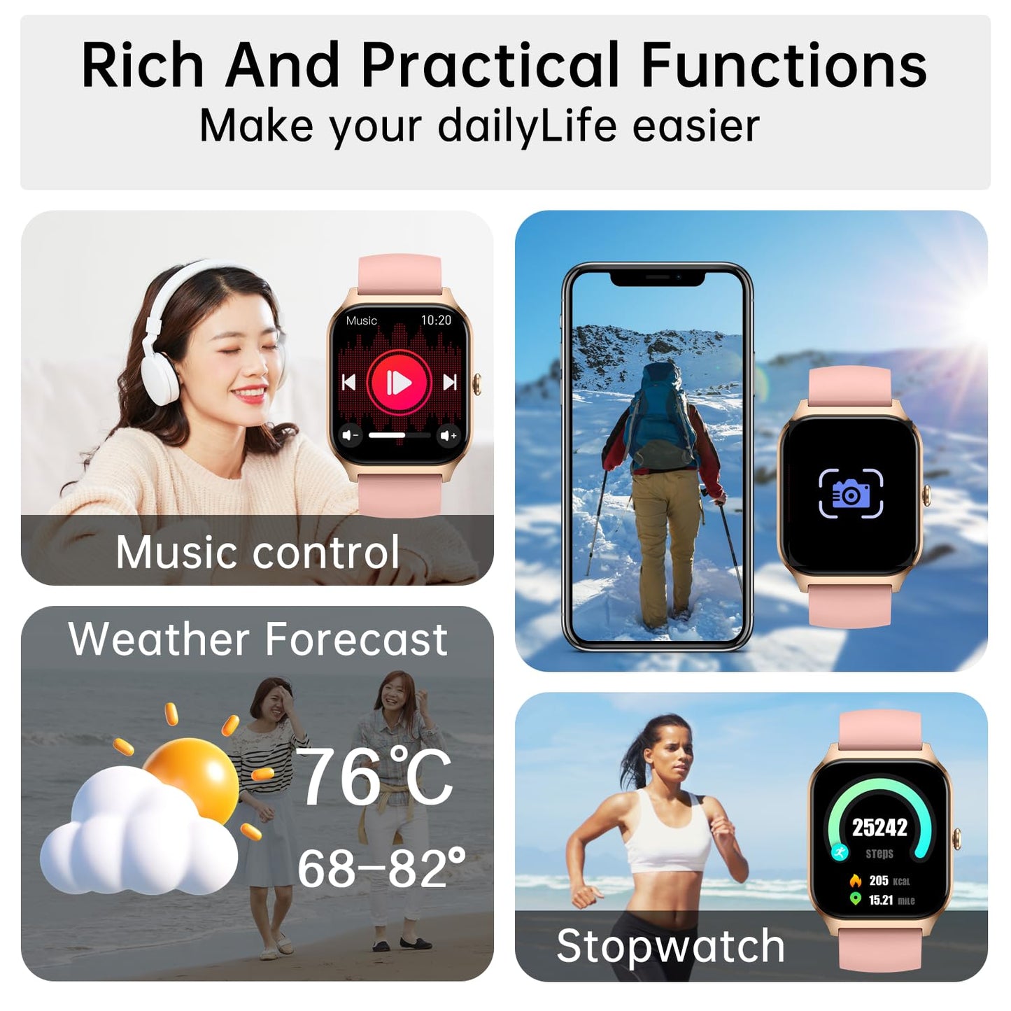 Smart Watch for Women Fitness Tracker: Waterproof Make/Answer Call Smart Watches for Women Running Digital Mens Watches Step Smartwatch Android Phones iPhone Samsung Compatible Heart Rate Monitor