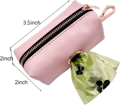 Soft Leather Dog Collar and Leash (6.6') Set - Stylish Rose Gold Heavy Duty Metal Buckle, 4 Adjustable Lengths Leash for Small Medium Large Dogs - Comfortable & Easy to Clean Pink Poop Bag Holder