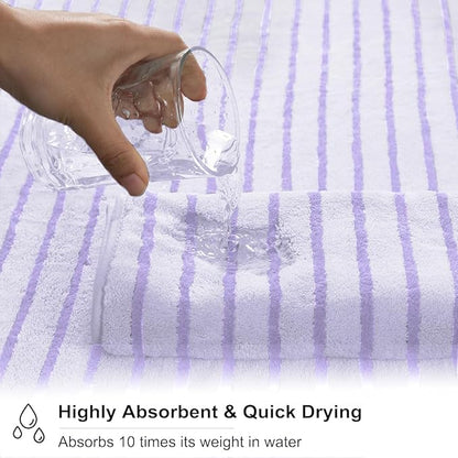4 Pcs Light Purple Cabana Stripe Large Bath Towels 35"x70" Oversized Bath Sheet