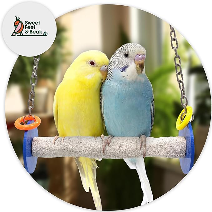 Sweet Feet and Beak Roll Bird Swing - Pumice Perch Bird Toys Trims Nails and Beaks, Safe Bird Cage Accessories for Small and Large Birds, Swinging Toys Birds Will Love, XSmall 4.5 Inches - Yellow