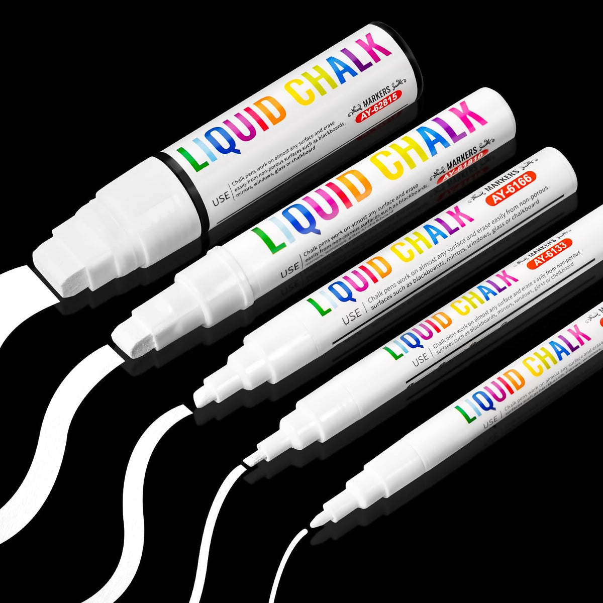 IJIANG Window Chalk Markers Pens, White Liquid Chalk Marker 5 Nib Sizes for Car Windows Glass Mirror Blackboard Signs, Erasable, Dust-Free, Non-Toxic