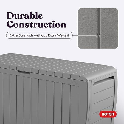 Keter Marvel Plus 71 Gallon Resin Outdoor Storage Box for Patio, Balcony & Garden – Weather‑Resistant Deck Box for Cushions, Pillows, Pool Floats & Tools, Light Grey