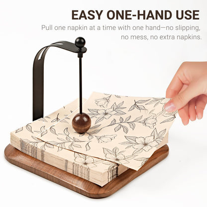 Modern Table Napkin Holder in Solid Black Walnut Wood, Large Decorative Design with Wind-Resistant Feature, Fits Standard 6.5" Napkins for Kitchen, Dining, or Outdoor Use