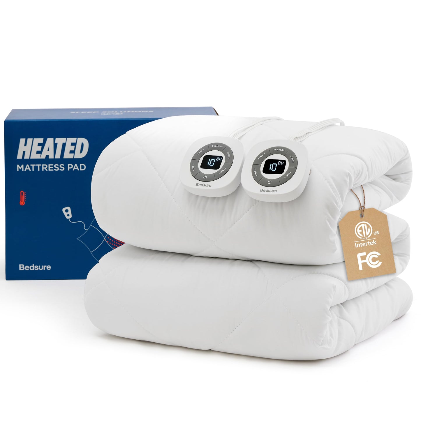 Bedsure Heated Mattress Pad King - Bed Warmer with Memory & Preheat Functions, 12-Hour Auto Off & 10 Heat Settings, Dual Controllers, Fast Heating, Brushed Electric Mattress Pad King, 78"x80"