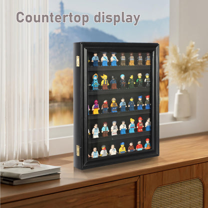 DuvinDD Display Case Wall-Mounted Lego Minifigure Display Case Floating Lego Shelves Wooden Display Cabinet with UV Protect Door, Lockable Dustproof Showcase Thimble Display Case