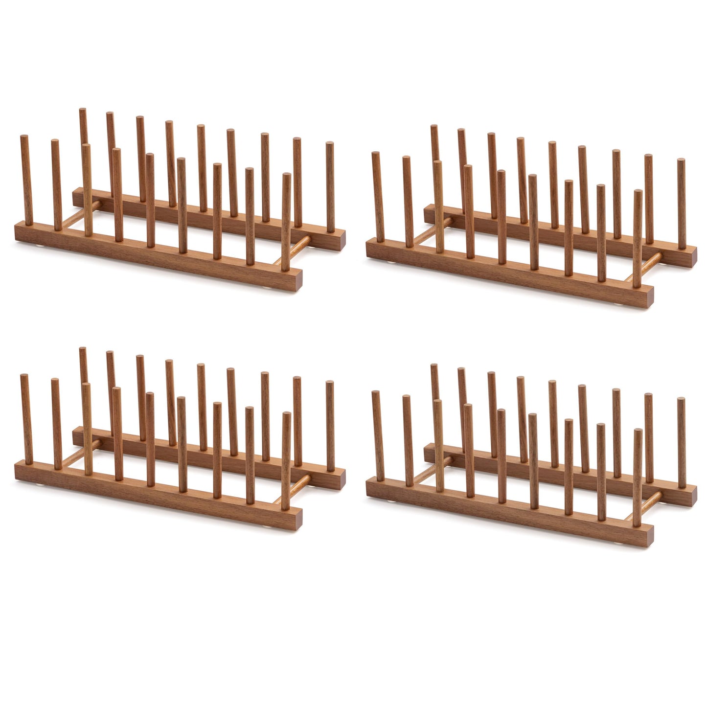 HBlife 4pcs Acacia Wooden Dish Dying Rack Pot Lid Plate Organizer Holder for Cabinet, Cutting Board Stand Drainer Storage Plate Rack for Dish, Pot Lid, Bowl, Cup, Cutting Board and Books