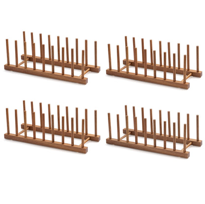HBlife 4pcs Acacia Wooden Dish Dying Rack Pot Lid Plate Organizer Holder for Cabinet, Cutting Board Stand Drainer Storage Plate Rack for Dish, Pot Lid, Bowl, Cup, Cutting Board and Books