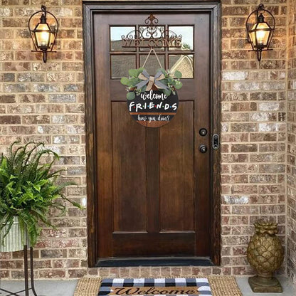 FWIEXA 3D Welcome Friends How You Doin Door Sign (11.4"x11.4"), Friends Merchandise TV Show Gifts for Men Woman, Rustic Farmhouse Welcome Wreath for front Door Porch Outdoor