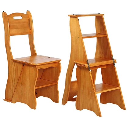 Wooden Folding Library Ladder Chair,2 in 1 Lightweight Portable Multifunctional Step Stool, 4-Step Stool Dual Purpose Stepladders, Display Stand and Flower Stand for Home(Light Walnut)