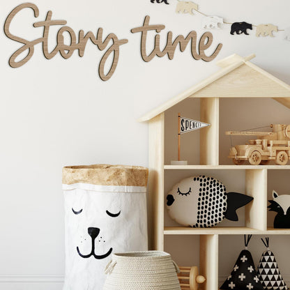 JarThenaAMCS Story Time Wooden Sign Story Telling Reading Corner Sign Rustic Nursery Wall Decor for Kids Bedroom Bookshelf Home Decor Birthday DIY Crafts Baby Gift
