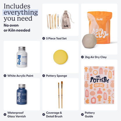 Sculpd - The Original Pottery Kit for Adults - Air Dry Clay for Adults, Tools, Varnish, Brushes, Mother's Day Activities, Arts & Crafts Set, Gloss Varnish