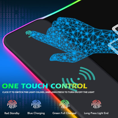 ToLuLu RGB Gaming Wireless Charging Mouse Pad, 5/7.5/10/15W 10 Light Modes LED Mouse Pad Computer Keyboard Mat Mousepad, 800x300x4MM Extended Large Desk Mat for Gaming, MacBook, Laptop, PC, Galaxy
