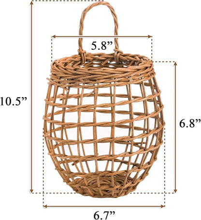 Elsjoy Set of 2 Hanging Onion Basket, Wall Mount Small Wicker Baskets