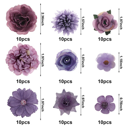 Faux Flowers Heads Small Decorative Flowers for Crafts Cake Wreath Garlands Wedding Table Home Decoration (54, purple)