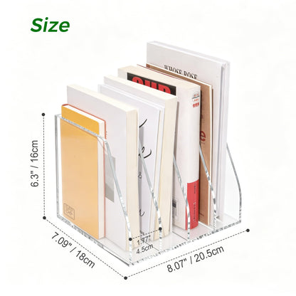 Lovemolly Acrylic Magazine File Holder – 4-Slot Clear Desk Organizer, Vertical Document Sorter for Office, Home & Classroom, No-Assembly Tabletop Rack for Folders, Books & Tablets, 7.09x8.07x6.3 in