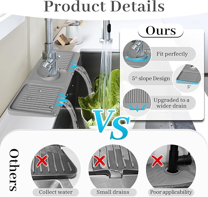 PoYang 17.7 Inch Faucet Mat for Kitchen Sink Splash Guard Behind Faucet