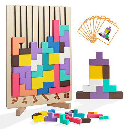 Wooden Stacking Puzzle Toy, 3D Russian Block Puzzle Jigsaw Puzzle, Stress Montessori Toy for Boys and Girls Board Game Educational Toys for Toddlers Brain Teasers for Toddlers 3-6 Years