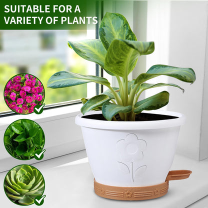 XMPBFYH Plant Pots, Flower Pots for Indoor/Outdoor Plants, Self Watering Plastic Planters Pots with Drainage Holes, Saucer & Reservoir, Decorative Nursery Planting Pots(10 Inch Set of 4)