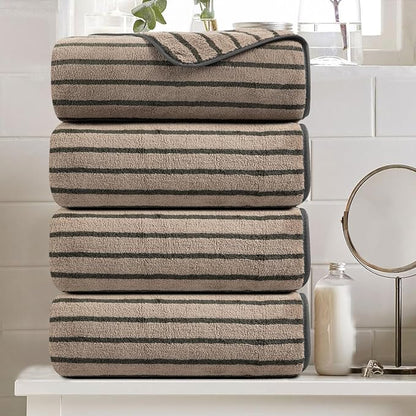 Oliven 4 Piece Brown Cabana Stripe Large Bath Towels Oversized Bath Sheet Super