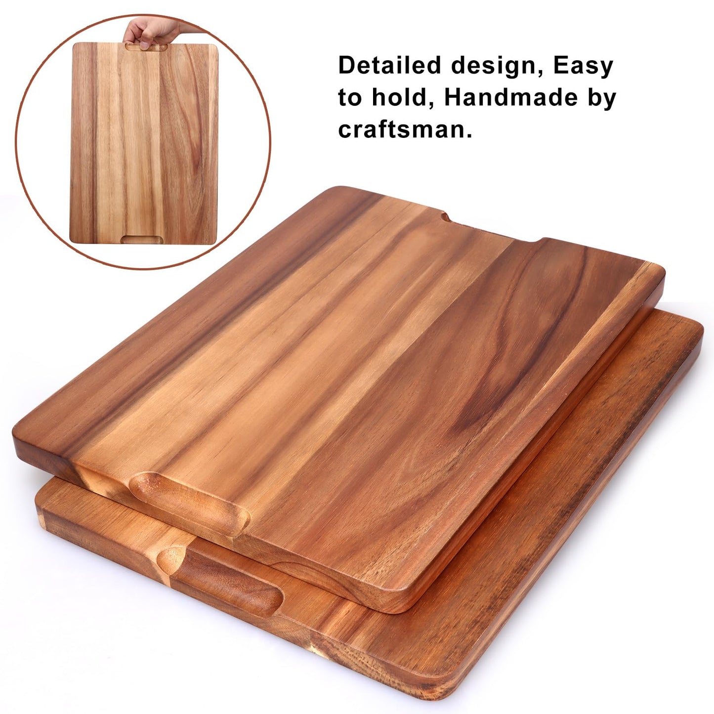 Gtencemen Acacia Wood Cutting Boards for Kitchen, Wooden Chopping Board with Side Handle and Juice Groove, 15" X 11" Carving Board, Butcher Block, Cheese Charcuterie Boards for Meat, Fruit, Steak