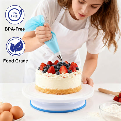 Gymdin 222 PCS Cake Decorating Kit - Includes Cake Turntable, Leveler, Piping Bags and Tips Set, 2 Frosting Spatulas, 3 Scrapers, 100 Cupcake Liners, Booklet and more Decorating Supplies
