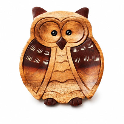 MMTONGZH Wooden Owl Tray, Hand Carved Symbol of Wisdom and Protection, Decorative Catchall Tray for Keys, Jewelry, Coins, Owl Gift for Desk, Entryway, Dresser
