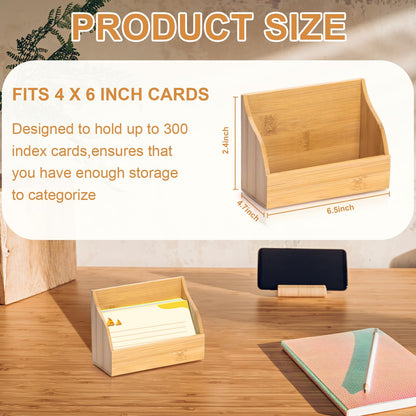 SHIQIKEJIPTY 2 Pack Wood Index Card Holder 4x6 Inch Index Card Box Notecard Box Business Cards Organizer Post Cards Case Display Stand for Business Desk Office Home School Holds 300 Sheets