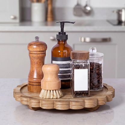 Yookeer Natural Wood Scalloped Wood Riser Tray Soap Rustic Bathroom Decoration Scalloped Stand Soap Tray Wooden Decorative Pedestal for Bathroom Kitchen Dishes Plant Display Decor (10'',Round)