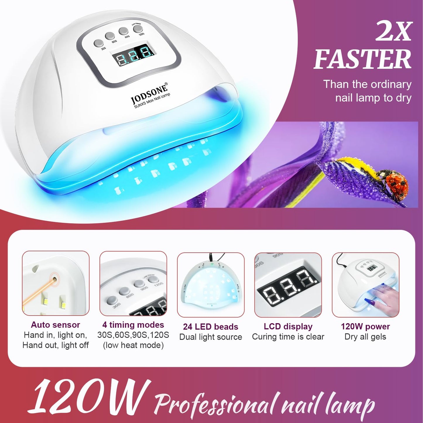 JODSONE Gel Nail Polish Kit with U V Light 32 Colors Gel Polish Nail + 4 Functional Adhesive Bottles Kit Soak Off Manicure Tools Gifts for Women