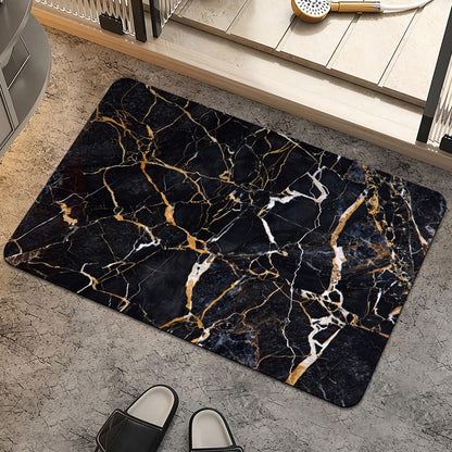 Bath Mat Rug,Black marble with yellow and white Non Slip Quick Dry Super Absorbent Thin Bathroom Rugs Fit Under Door-Easy to clean Bathroom Floor Mats-Shower Rug for Shower Sink Bathtub(16" x 24"In)