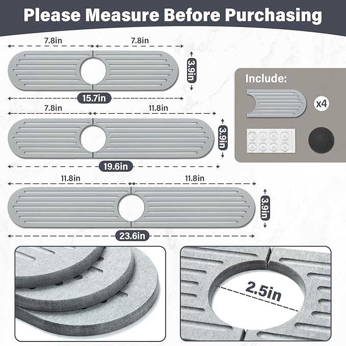 Stone Faucet Mat for Kitchen Sink, 2 Set/4PCS Quick Dry Diatomaceous Earth Tray