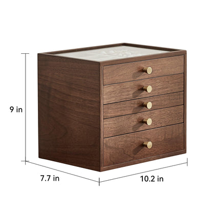 CHOSIN Black Walnut Wooden Jewelry Box Women large 5 Level Drawer Organizer Box with Glass Lid for Necklaces Watch Necklace Ring Earring Storage, Ideal Gift for Her, Fathers Day Gift