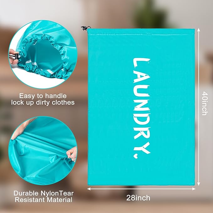 2 Pack 28" x 40"Travel Laundry Bag, Machine Washable Dirty Clothes Organizer