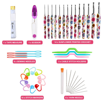 Looen Crochet Hooks Set, 14 Sizes 2.25mm(B)-10mm(N) Ergonomic Handle for Arthritic Hands, Soft Rubber Grip Knitting Needles Kit for Crochet Beginners, Knitting Enthusiasts(Purple)