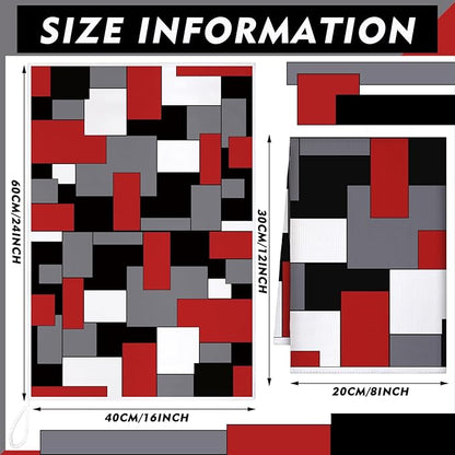 Boyiee Set of 6 Red Black Grey White Kitchen Towels Modern Geometric Dish Hand