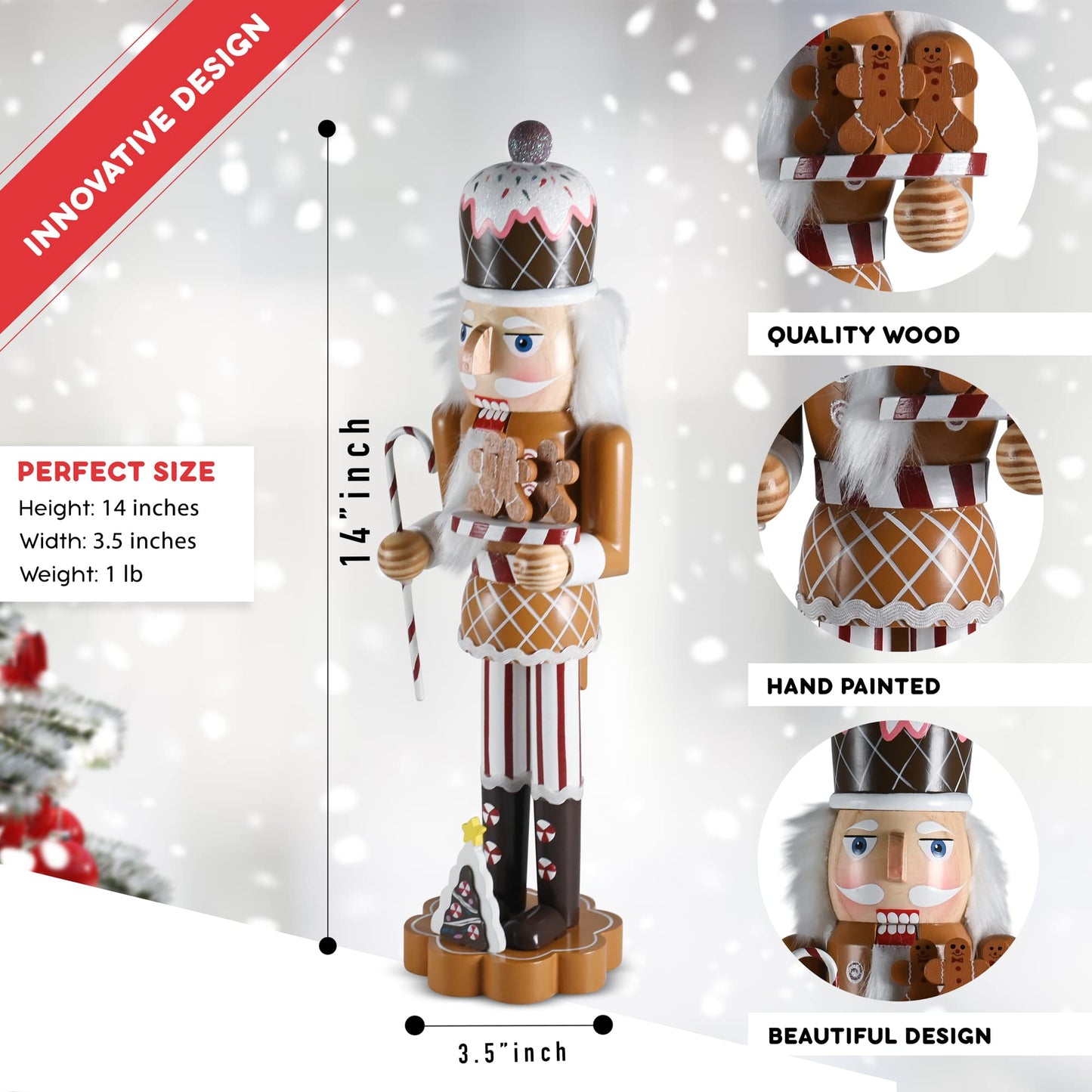 Ornativity Christmas Candyland Gingerbread Nutcracker – Wooden Nutcracker Candy Man with Candy Cane and Gingerbread Cookies in Hand Xmas Themed Holiday Nut Cracker Doll Figure Decorations
