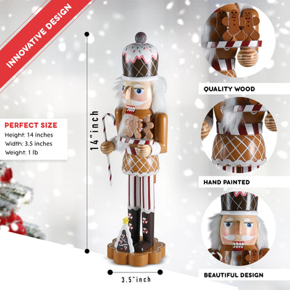 Ornativity Christmas Candyland Gingerbread Nutcracker – Wooden Nutcracker Candy Man with Candy Cane and Gingerbread Cookies in Hand Xmas Themed Holiday Nut Cracker Doll Figure Decorations
