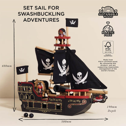 Le Toy Van Barbarossa Pirate Ship Set Premium Wooden Toys for Kids Ages 3 years & Up