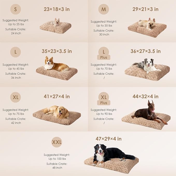 EHEYCIGA Washable Medium Dog Bed for Crate 29x21 Inch, Kennel Pad for Dogs Up to 35 lbs, Plush and Comfy Pet Sleeping Mat, Camel