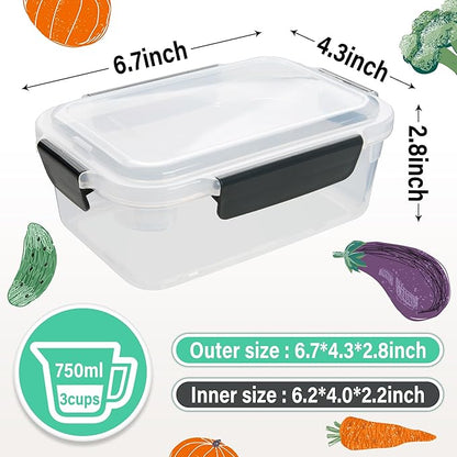 YORY 3 cup Plastic Food Storage Containers