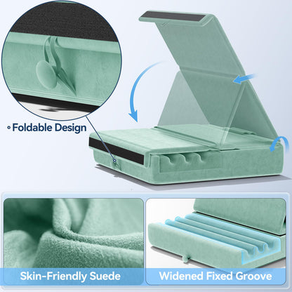 KDD Tablet Pillow Holder, Foldable iPad Stand for Lap, Bed and Desk -Tablet Soft Pad Dock with Pocket & Stylus Mount Compatible with iPad Pro 12.9, 10.5, 9.7 Air Mini 6 5 4 3, E-Reader