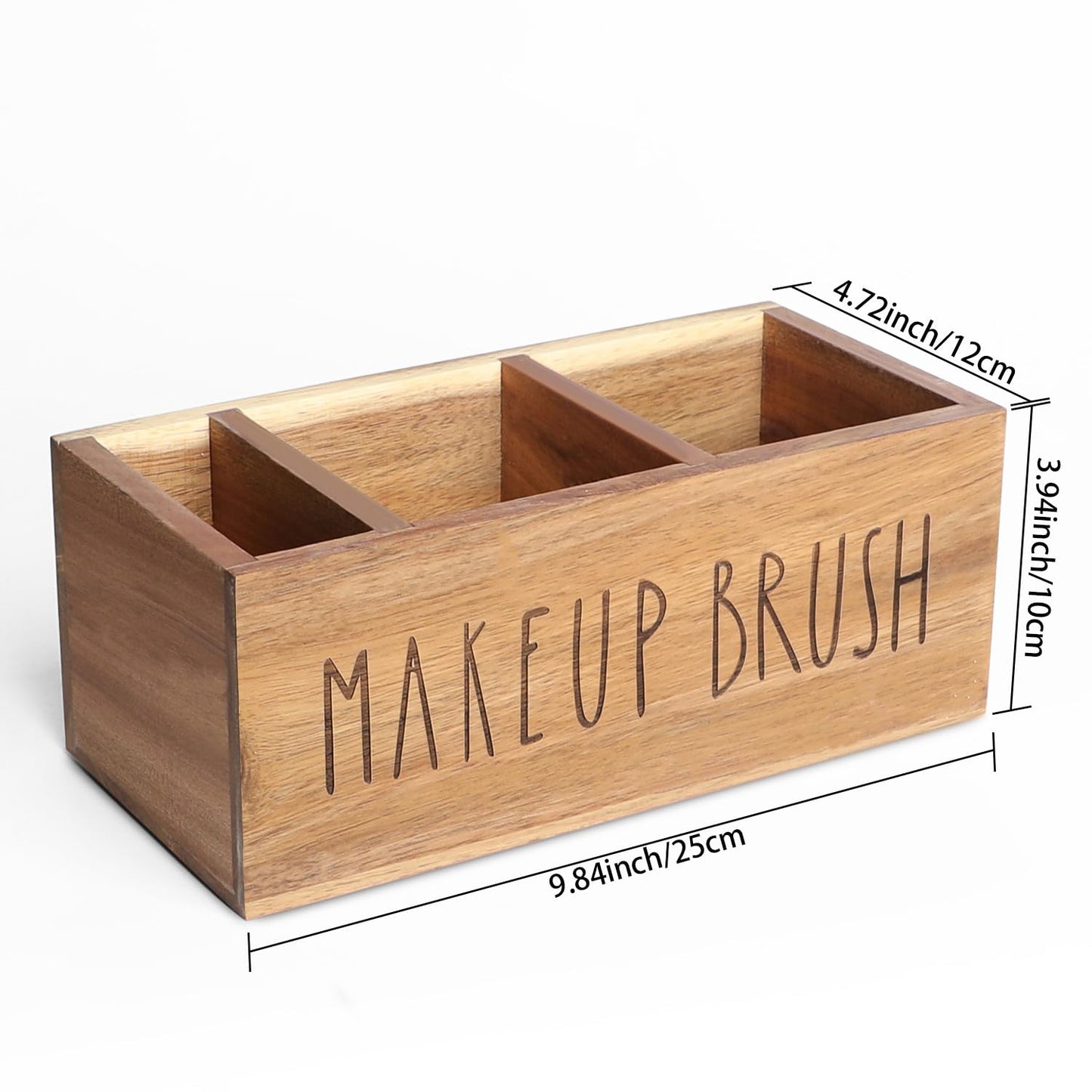 LBEMEY Acacia Wood Makeup Brush Organizer for Vanity,Cosmetic Skincare Organizers, Makeup Organizer with 3 Slots,Organizer Countertop for Cosmetics,Skincare, Brushes, Mascara,Lipstick,Pencils, Brown
