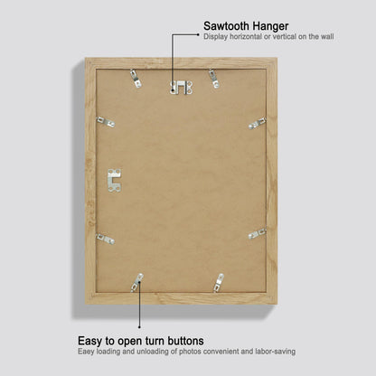 Hongkee 11x14 Picture Frame Set of 4, Made of Glass and Natural Oak Wooden Frame, Display 8x10 Pictures with Mat or 11 x 14 Posters without Mat for Wall Mounting, Gallery Photo Frames