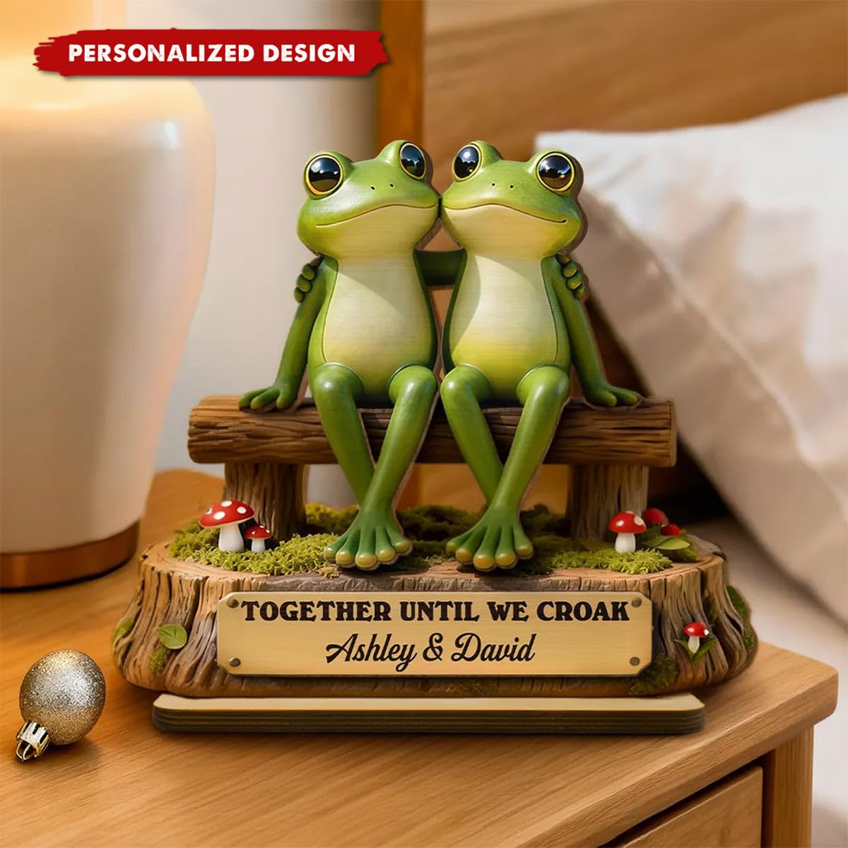 Personalized Frog Couple Wooden Plaque-Gift For Couple Custom Name Date Photo Home Decor Desk Sign Shelf Sitter Unique Cute Animal Lover Romantic Present