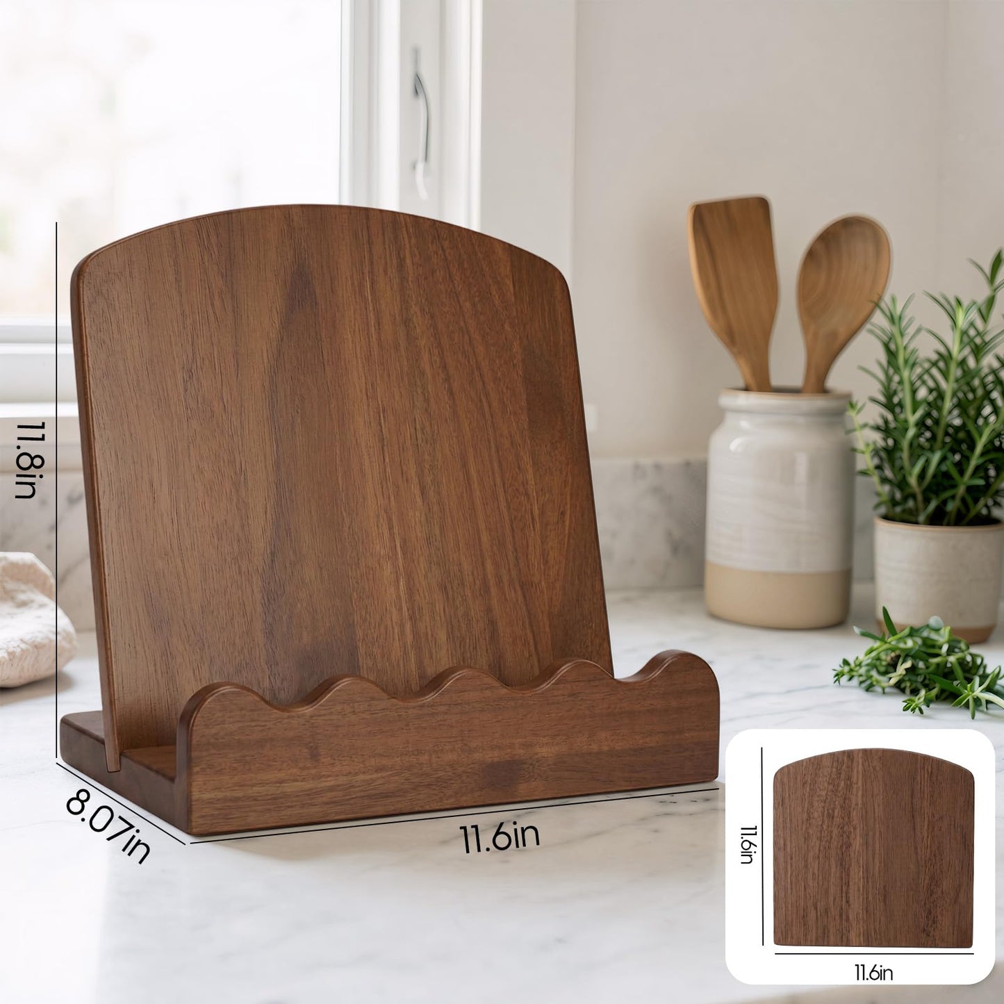 Scalloped Wooden Cookbook Stand for Kitchen Counter,2 in 1 Recipe Book Holder,Charcuterie Board & Kitchen Serving Tray,Durable Cook Book Holder Stand Easily Keeps Cook or Recipe Books Open