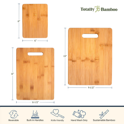 Totally Bamboo 3-Piece Bamboo Cutting Board Set, Wood Cutting Boards for Kitchen, Reversible Chopping Boards in Small, Medium, and Large Sizes